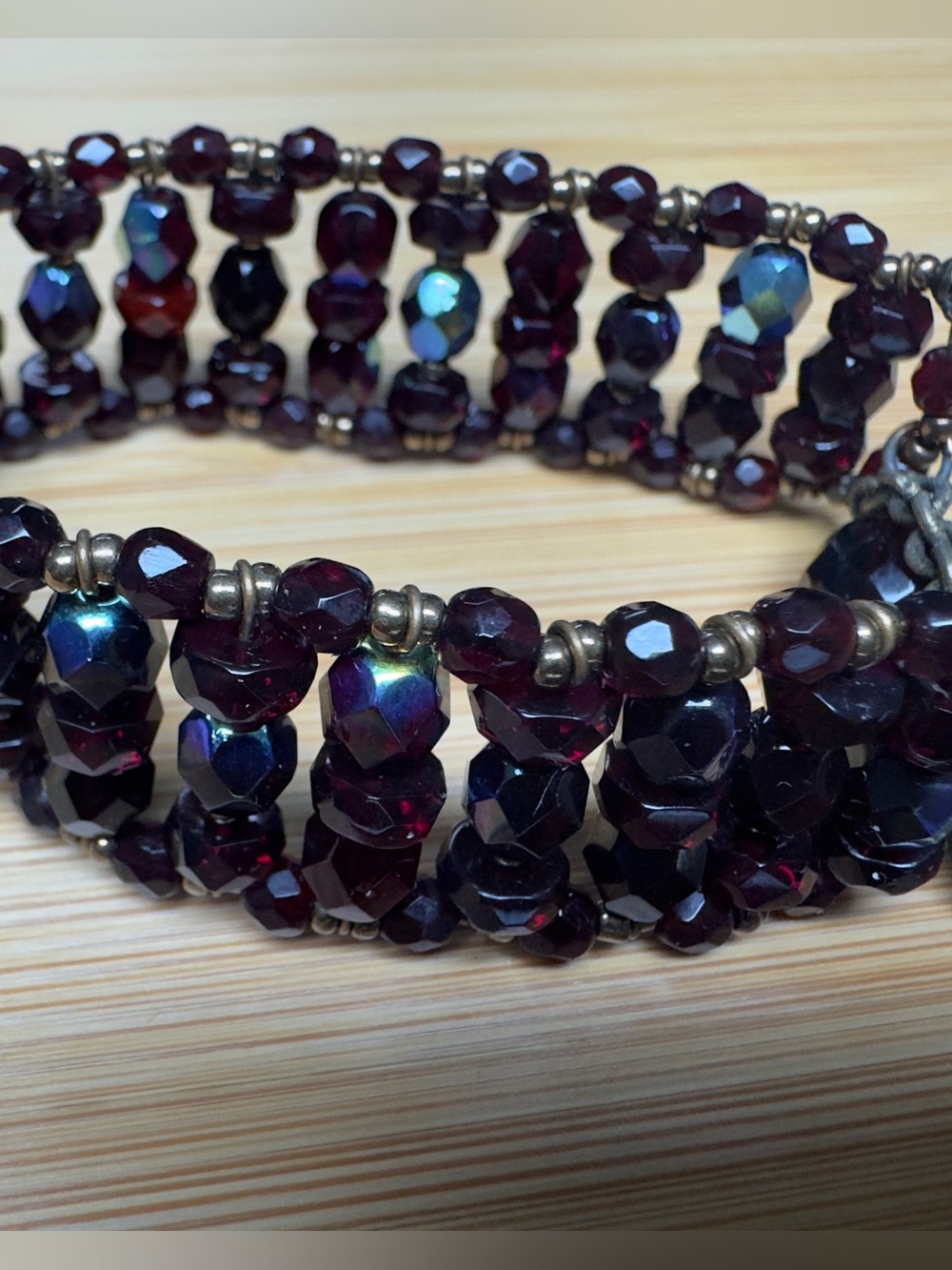 Jay Strongwater Beaded Bracelet Garnet Glass Multi Strand Statement Signed